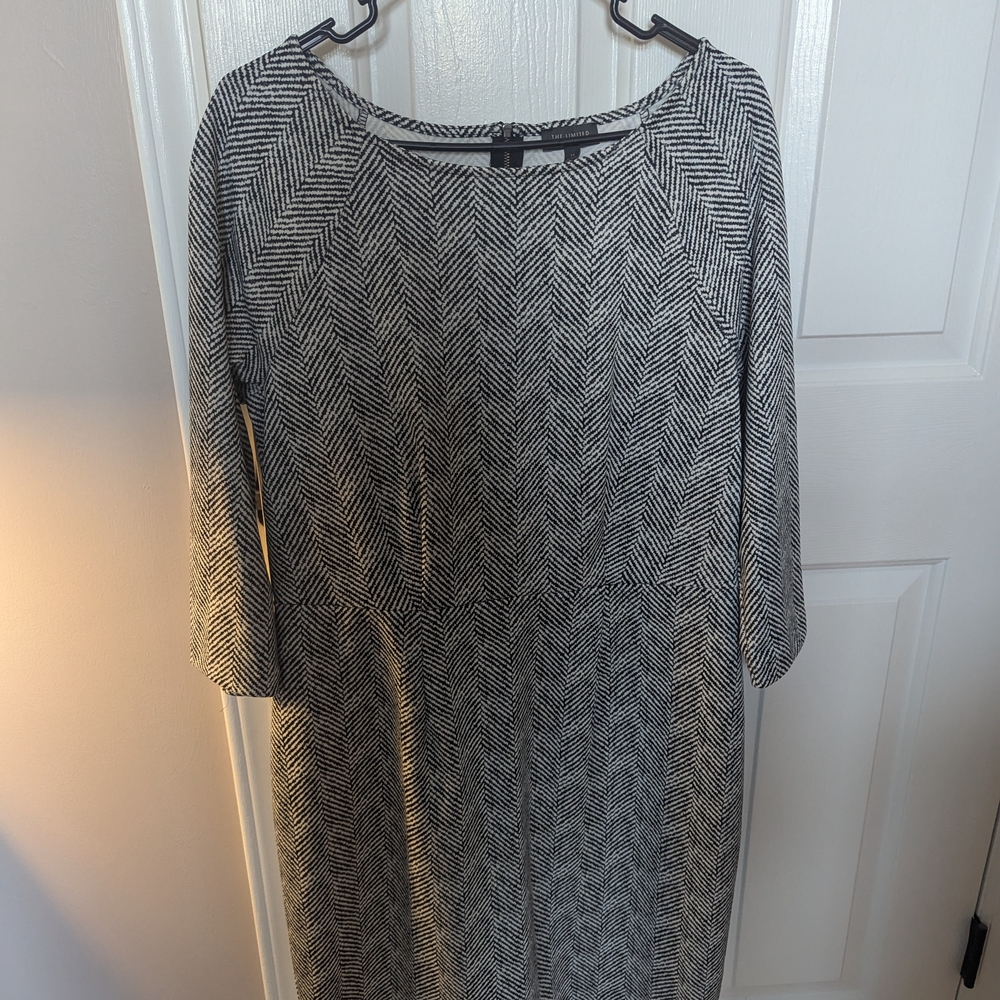 Elegant Black and White Herringbone Dress
